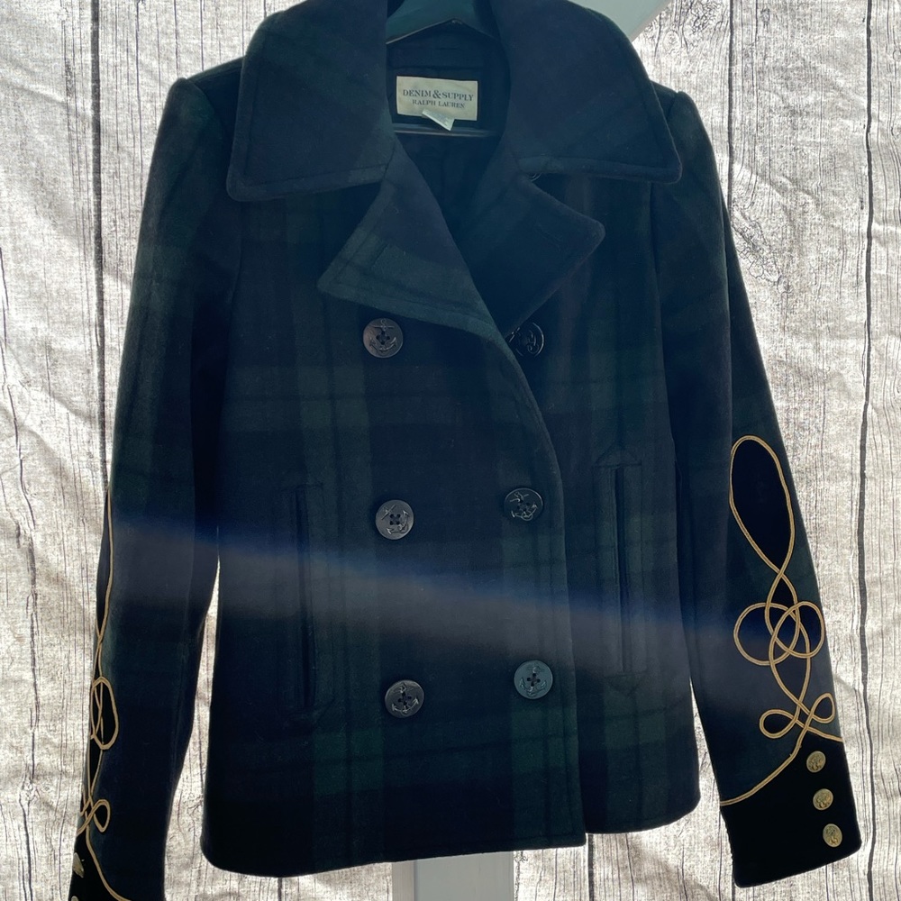 Denim & Supply Ralph Lauren green plaid pea coat L